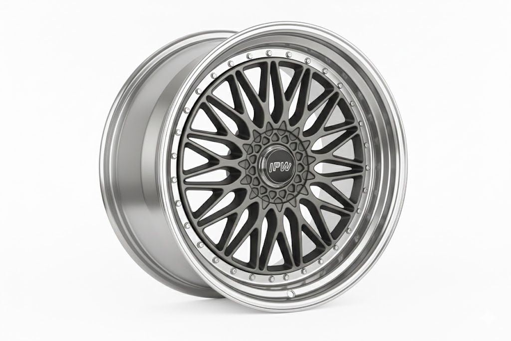 E885 Gunmetal Machined Face With Silver Rivet 20in Staggered Set 8.5 ET35 / 9.5 ET35 5x112.120 (4 Wheels)
