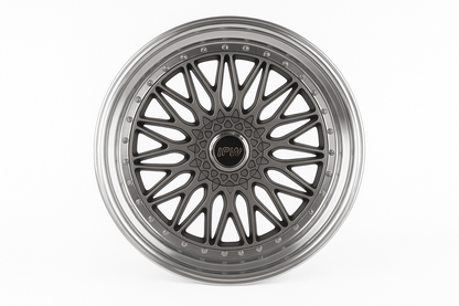E885 Gunmetal Machined Face With Silver Rivet 20x9.5 ET35 5x112.120 - Square Set (4 Wheels)