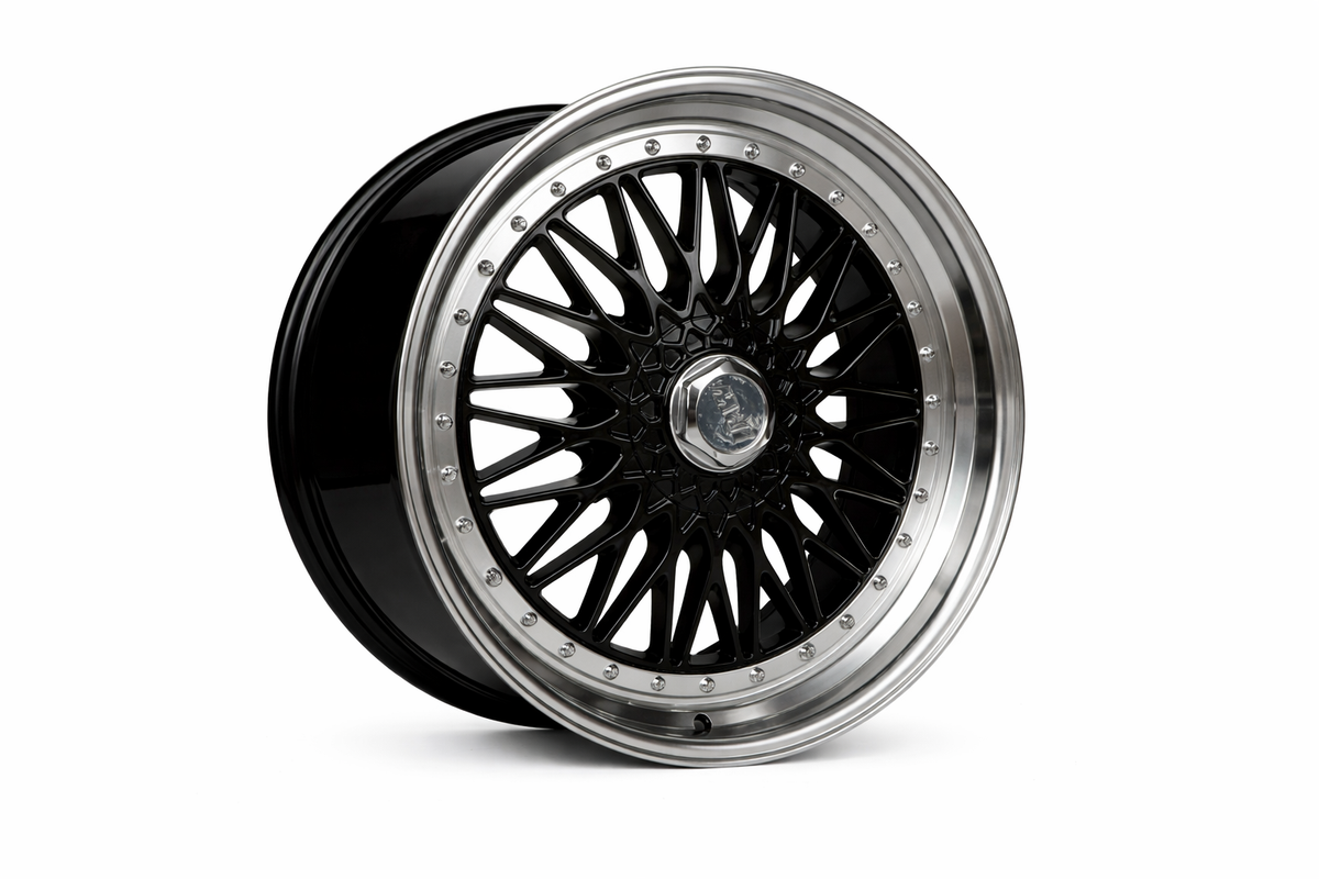 E883 Black Machined Lip Silver Rivet 18x8 ET35 / 18x9 ET35 5x114.3 — Staggered Set of 4