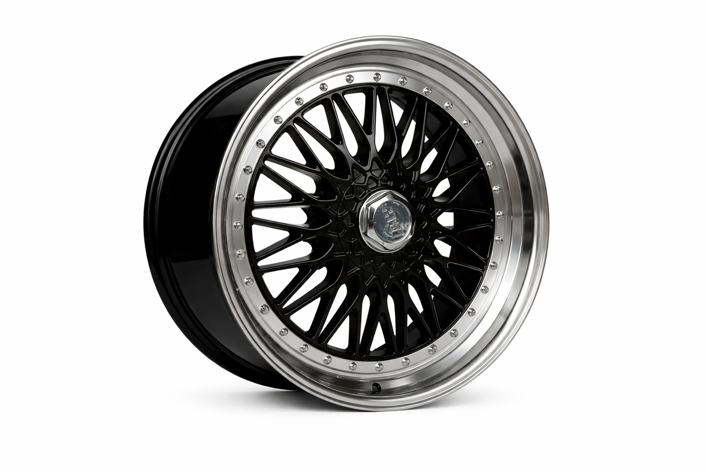 E883 Black Machined Lip Silver Rivet 15x7.0 ET20 4.100.114 - Square Set (4 Wheels)