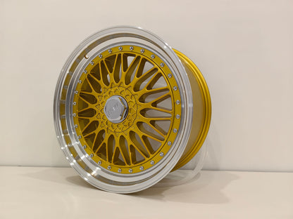 E883 Gold Machined Lip With Silver Rivet 20x9.5 ET35 5.120.114 - Square Set (4 Wheels)