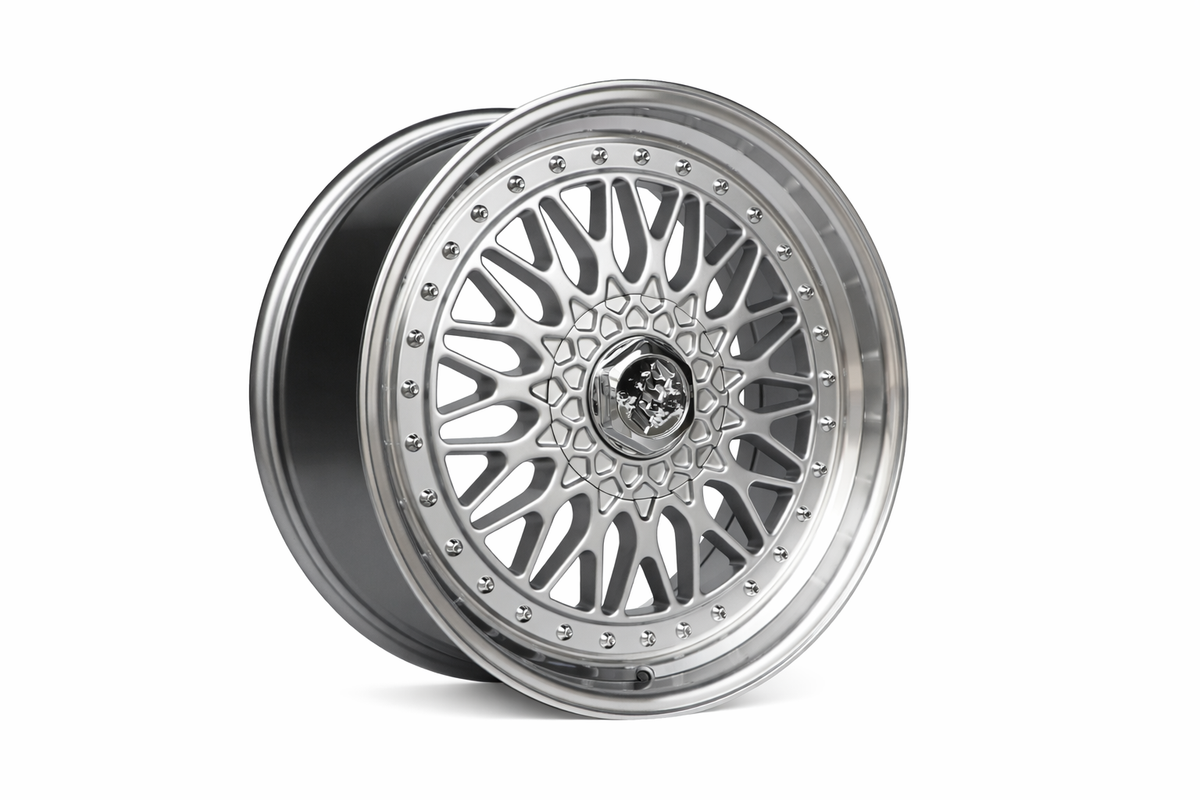 E883 Silver Machined Lip with Silver Rivet 20x8.5 ET35 / 20x9.5 ET35 5x114.3 — Staggered Set of 4