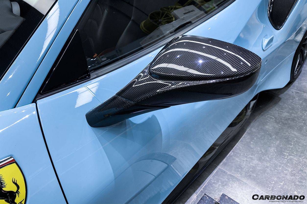 2015-2020 Ferrari 488 GTB Spyder OE Style Carbon Fiber Mirror Repalcement - Carbonado Aero