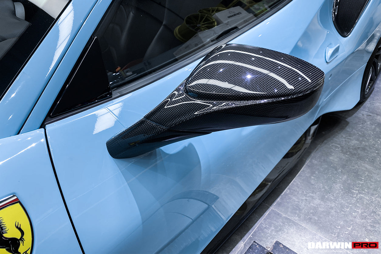 2015-2020 Ferrari 488 GTB/Spyder Carbon Fiber Mirror House & Base Replacement - DarwinPRO Aerodynamics