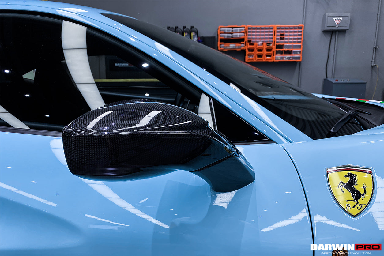 2015-2020 Ferrari 488 GTB/Spyder Carbon Fiber Mirror House & Base Replacement - DarwinPRO Aerodynamics