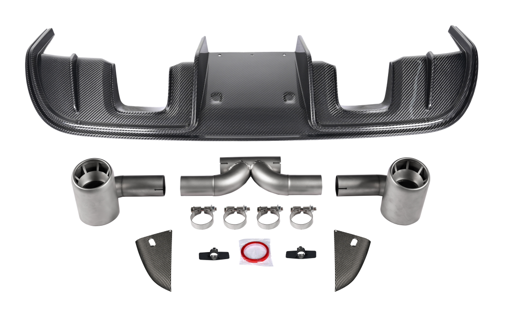 2017-2025 Porsche 718 Cayman Boxster GT4RS Style Autoclave Carbon Fiber Rear Diffuser Lip With Winglets And Exhaust Tips