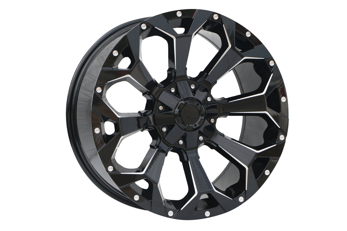 E950 Gloss Black Milled 18x9.0 ET0 6.139 - Square Set (4 Wheels)