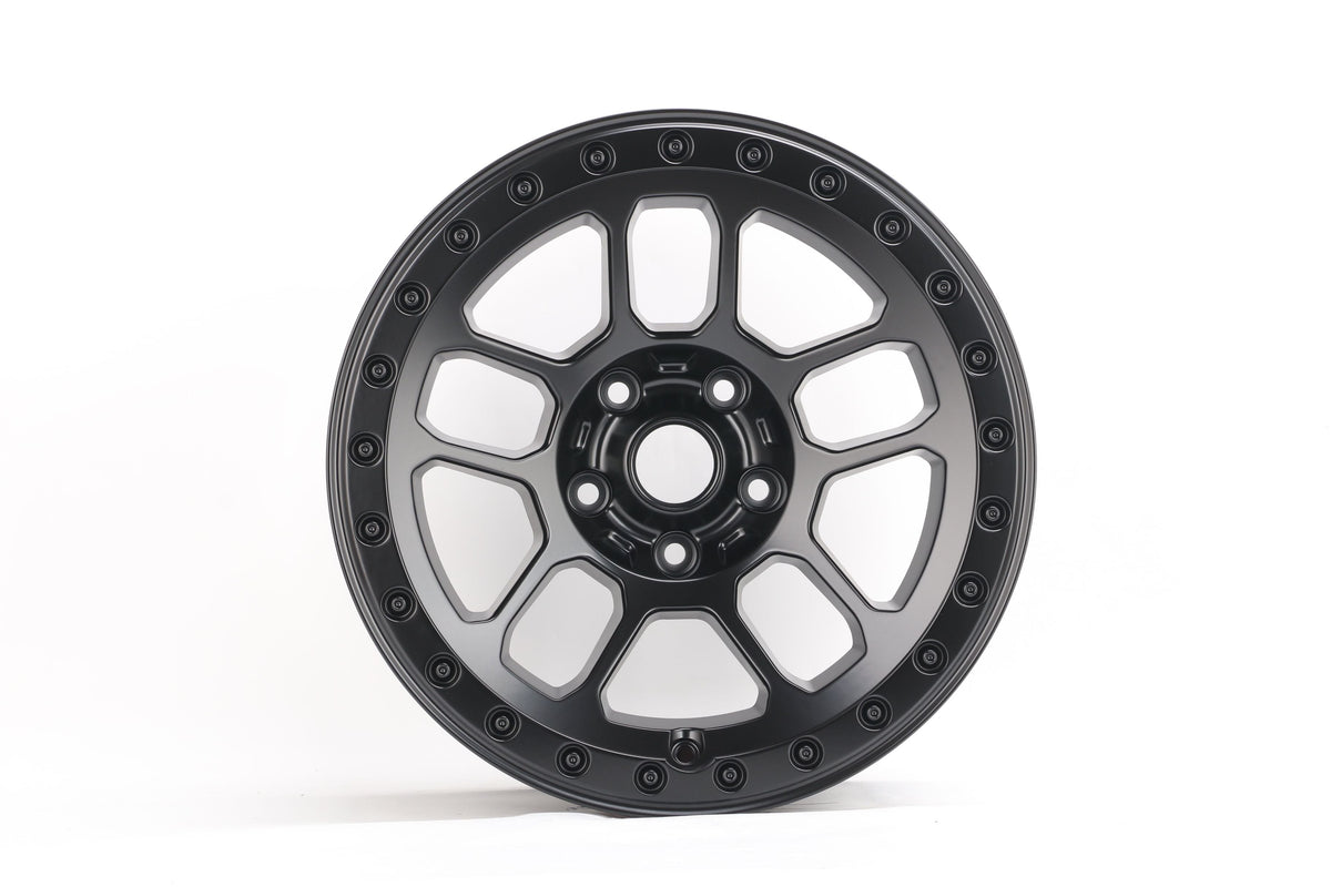 E995 Satin Black 17x9 ET-10 5.127 – (Square Set of 4)