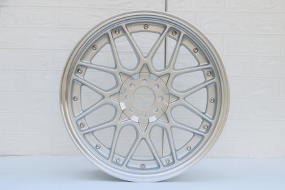 E025 Silver Machined Lip with Silver Rivet 18x8.0 ET30 5x112.120 - Square Set (4 Wheels)