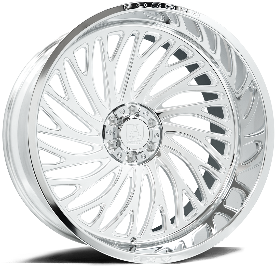 AXE WHEELS AF10 Forged (left) FULLY POLISHED 24x12 ET-44 8x165 (Square Set of 4)