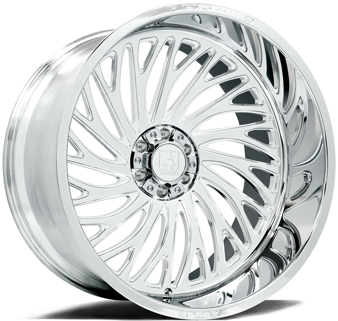 AXE WHEELS AF10 Forged (left) FULLY POLISHED 24x12 ET-44 8x165 (Square Set of 4)