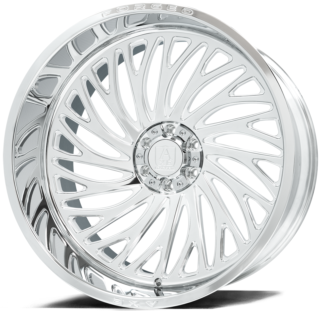 AXE WHEELS AF10 Forged (left) FULLY POLISHED 24x12 ET-44 8x165 (Square Set of 4)