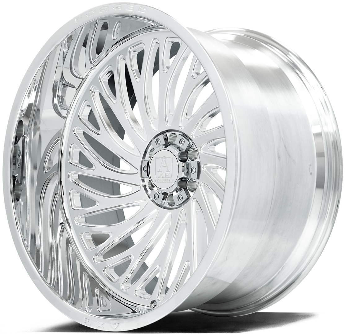 AXE WHEELS AF10 Forged (left) FULLY POLISHED 24x12 ET-44 8x165 (Square Set of 4)