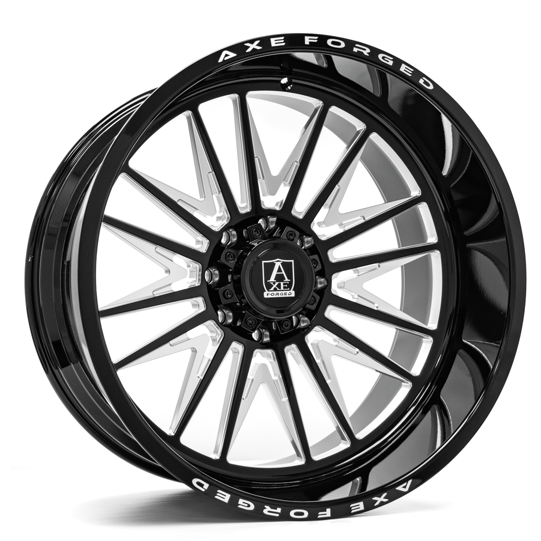 AXE WHEELS AF12 Forged GLOSS BLACK MILLED 26x14 ET-76 8x165 (Square Set of 4)