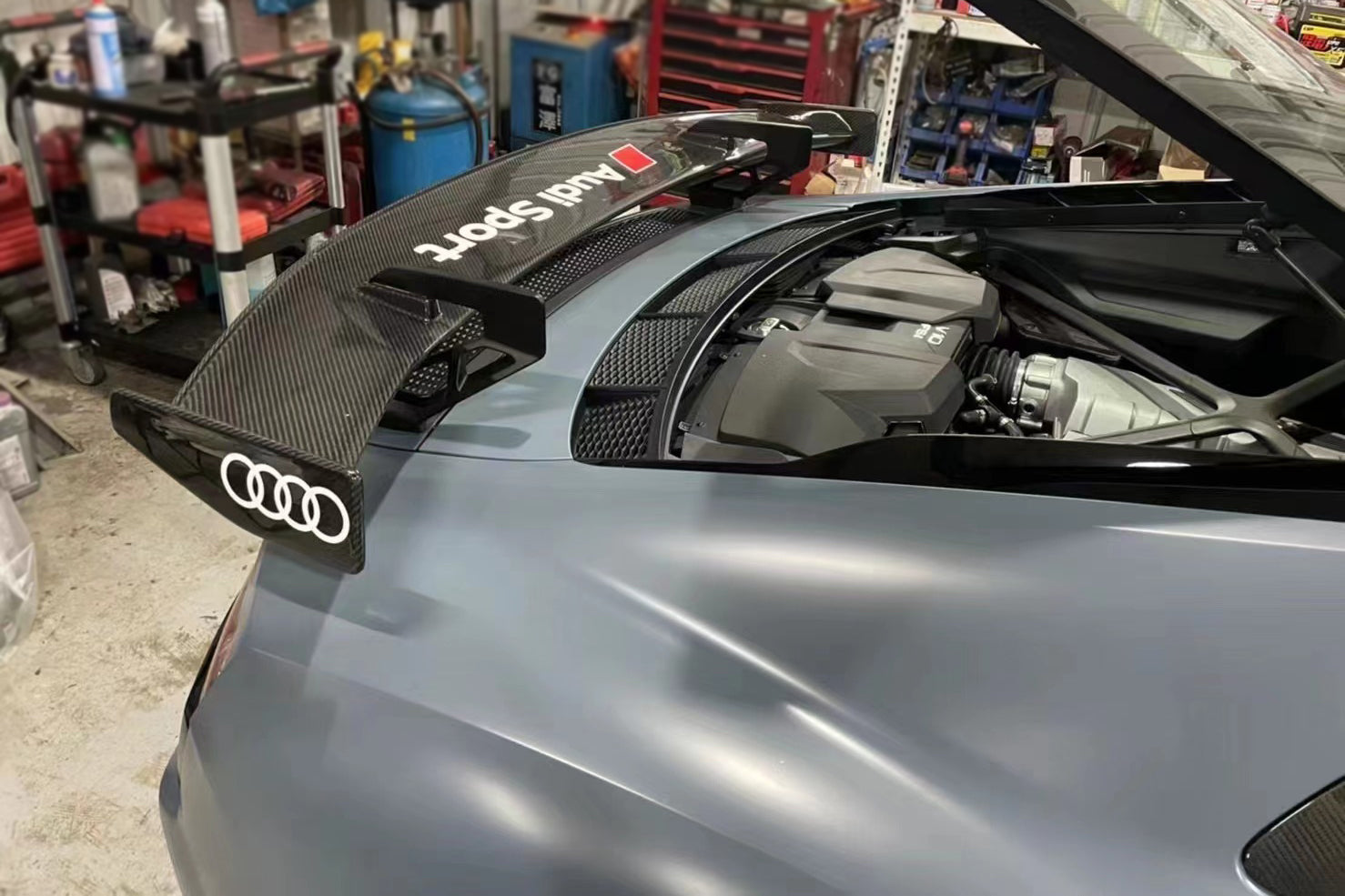 2016-2025 Audi R8 GEN2 Coupe ONLY GT Style DRY Carbon Fiber Trunk Wing with Base and Aluminum Legs - Carbonado