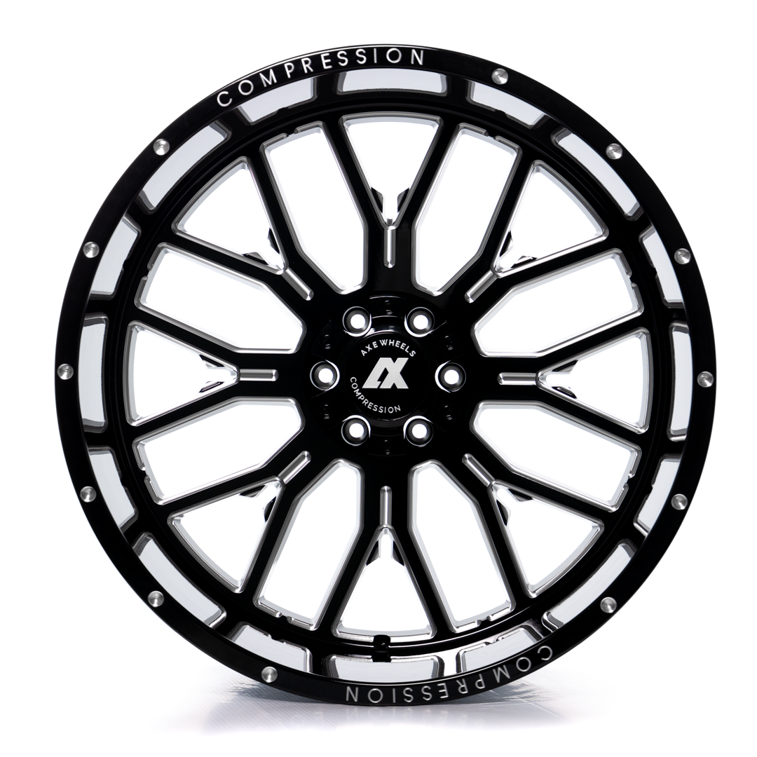 AXE WHEELS AX6.0 GLOSS BLACK MILLED 22x12 ET-44 5x127 (Square Set of 4)