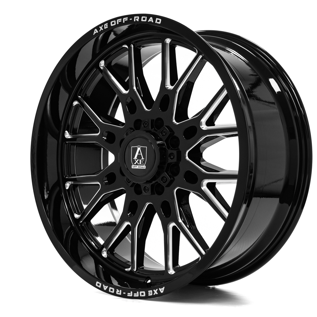 AXE WHEELS ATLAS GLOSS BLACK MILLED 24x10 ET-19 5x139 (Square Set of 4)
