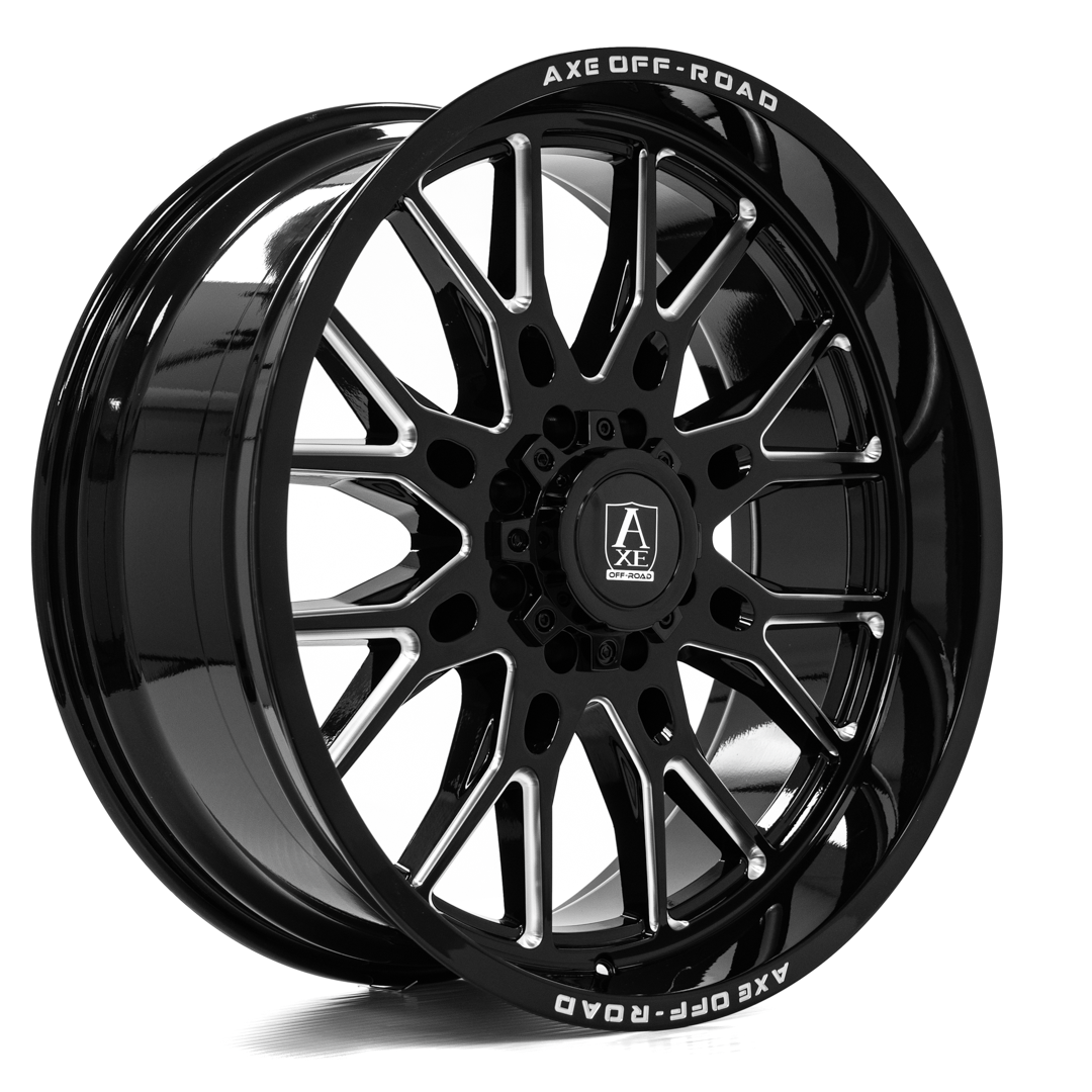 AXE WHEELS ATLAS GLOSS BLACK MILLED 24x10 ET-19 8x165 (Square Set of 4)