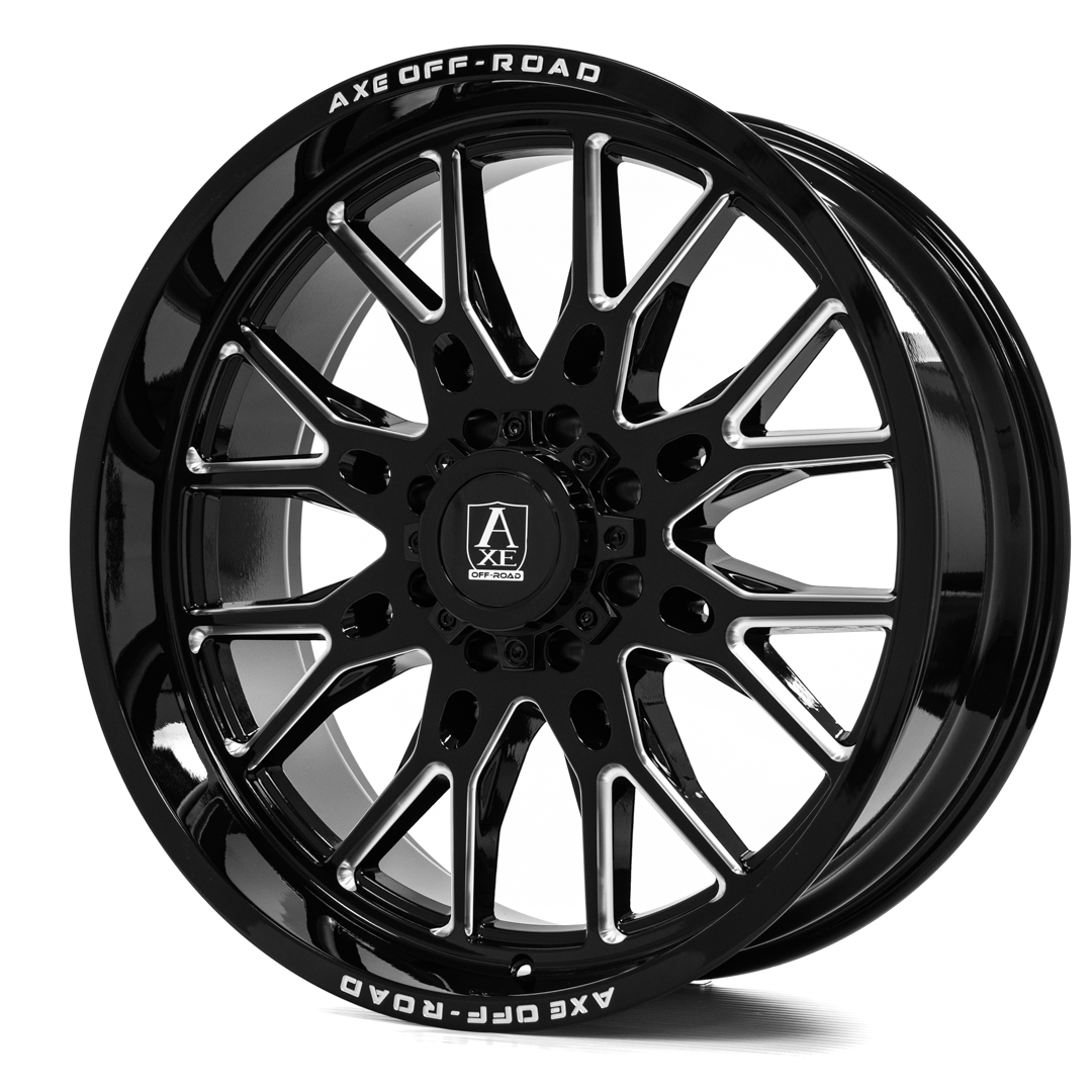 AXE WHEELS ATLAS GLOSS BLACK MILLED 24x10 ET-19 5x127 (Square Set of 4)
