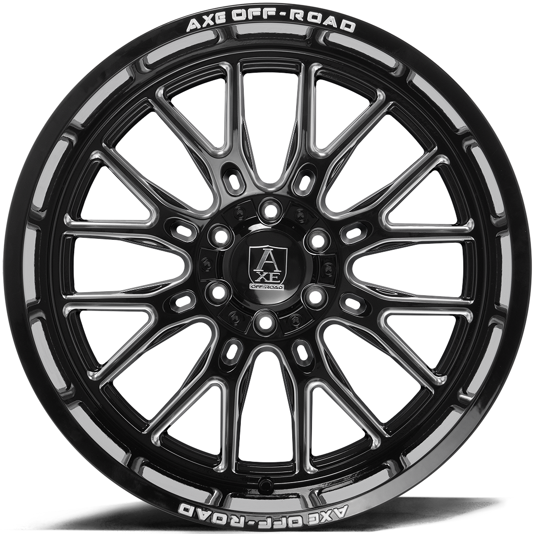 AXE WHEELS ATLAS GLOSS BLACK MILLED 22x12 ET-44 6x135 (Square Set of 4)