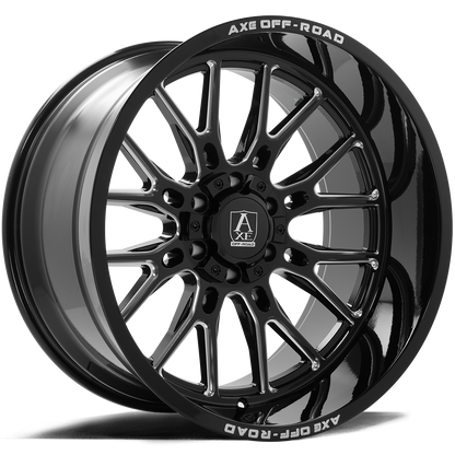 AXE WHEELS ATLAS GLOSS BLACK MILLED 22x12 ET-44 5x127 (Square Set of 4)