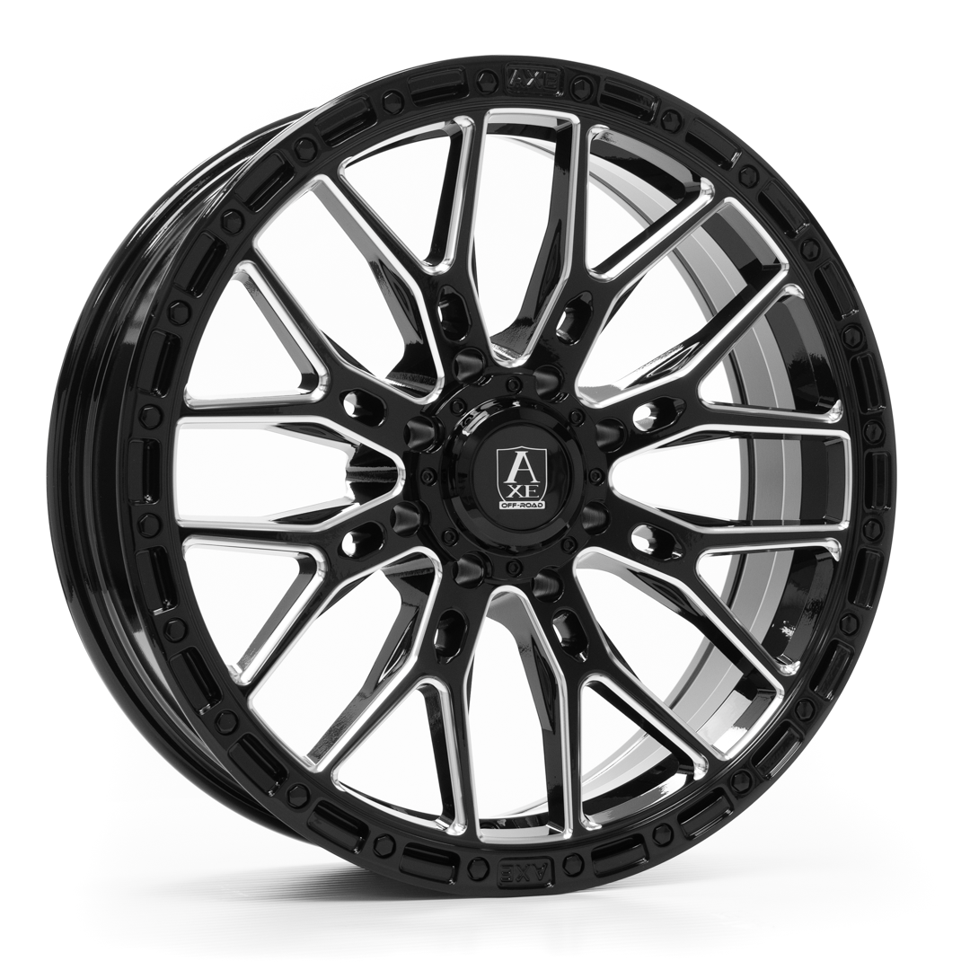 AXE WHEELS ATLAS UTV GLOSS BLACK MILLED 20x7 ET10 4x156 (Square Set of 4)