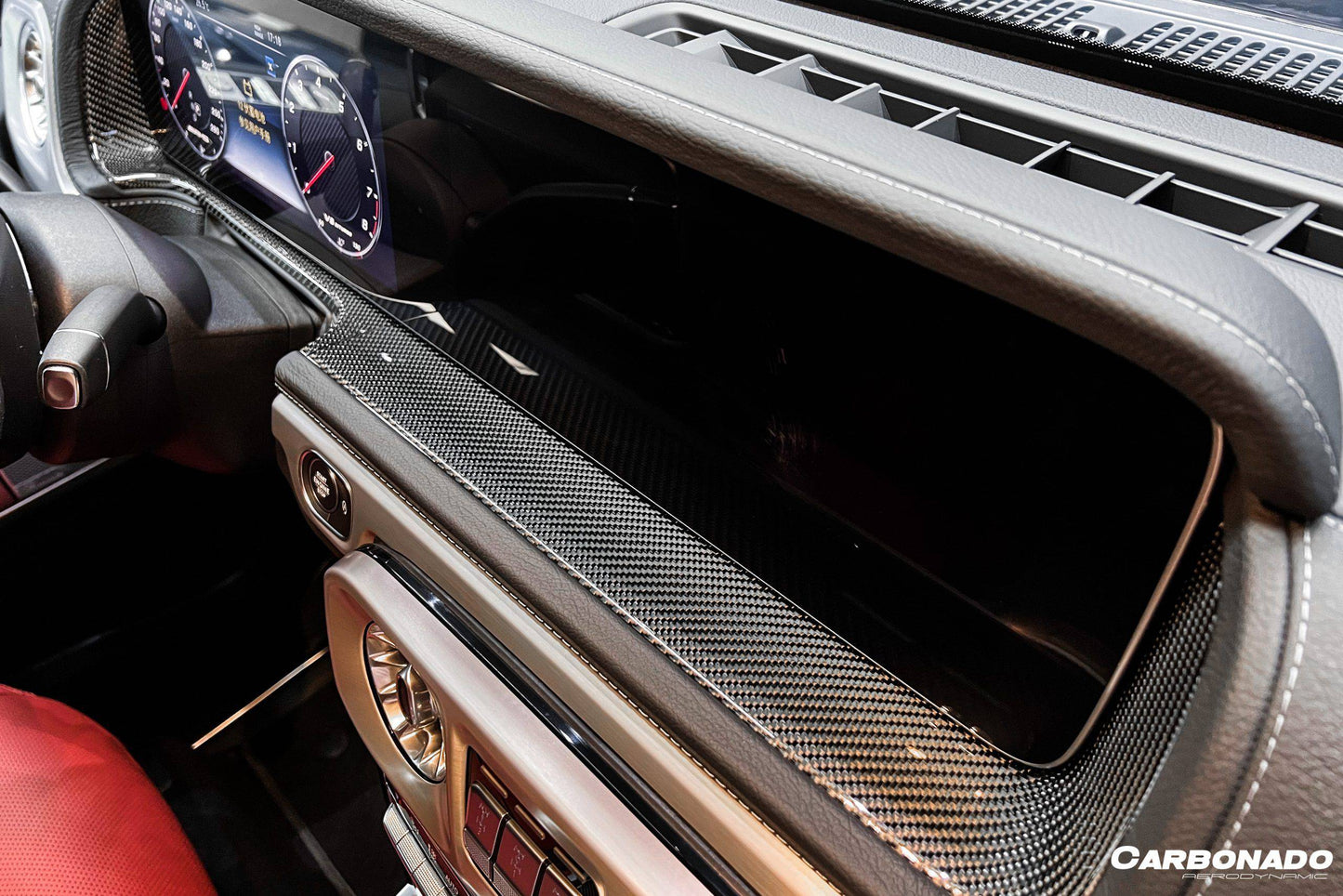 2019-2022 Mercedes Benz W464 G550/G63AMG G-Class Dry Carbon Fiber Screen Surround Panel Replacement - Carbonado Aero