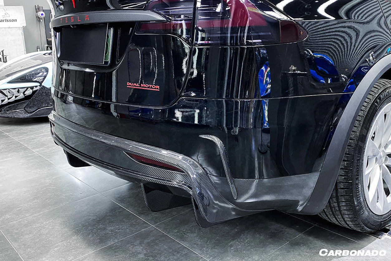 2016-2021 Tesla X SUV RZS Style Carbon Fiber Rear Bumper Canards - Carbonado