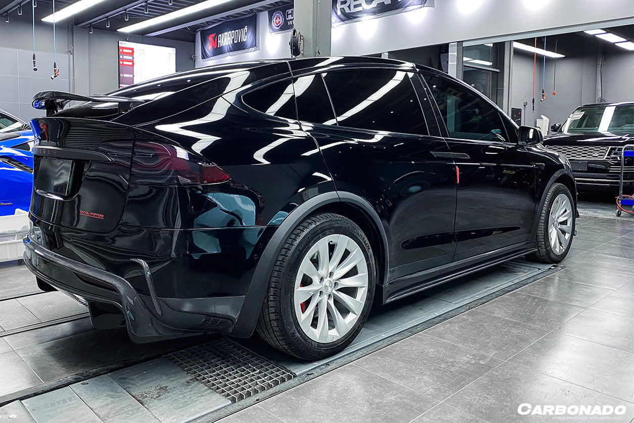 2016-2021 Tesla X SUV RZS Style Carbon Fiber Rear Bumper Canards - Carbonado