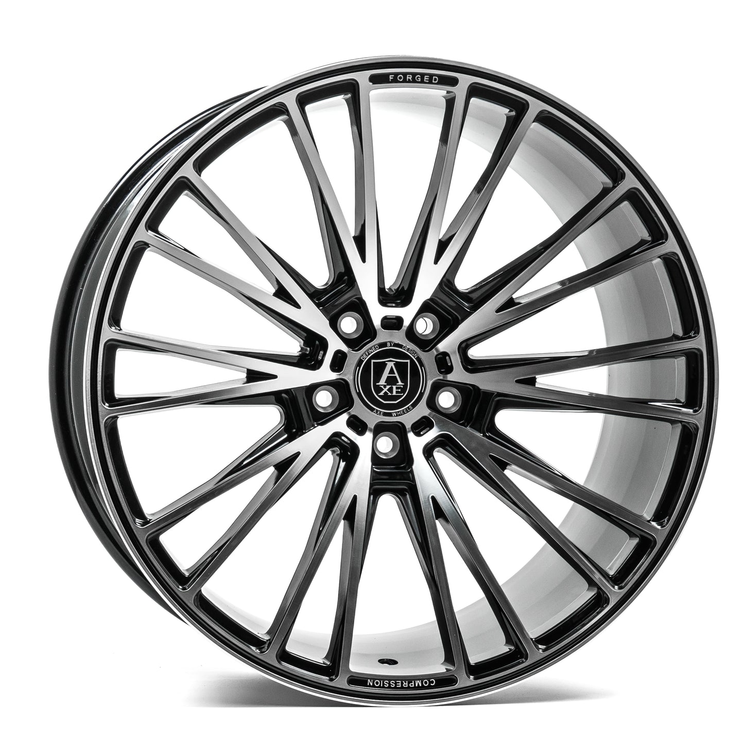 AXE WHEELS CF2 BLACK AND POLISHED FACE 22 (22x9 / 22x10.5) 5x108 (Staggered Set of 4)