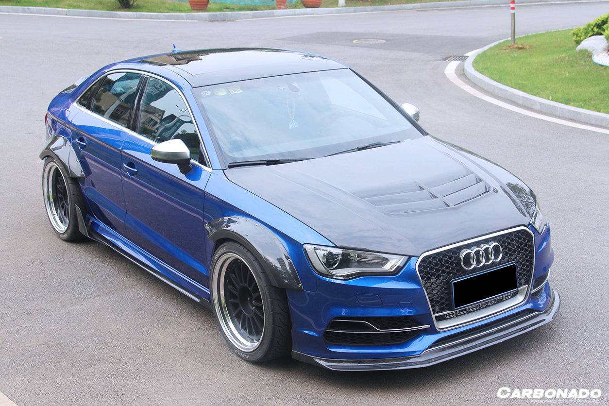 2013-2020 Audi RS3 S3 A3 Sline Sedan BKSS Style Carbon Fiber Side Skirts - Carbonado Aero