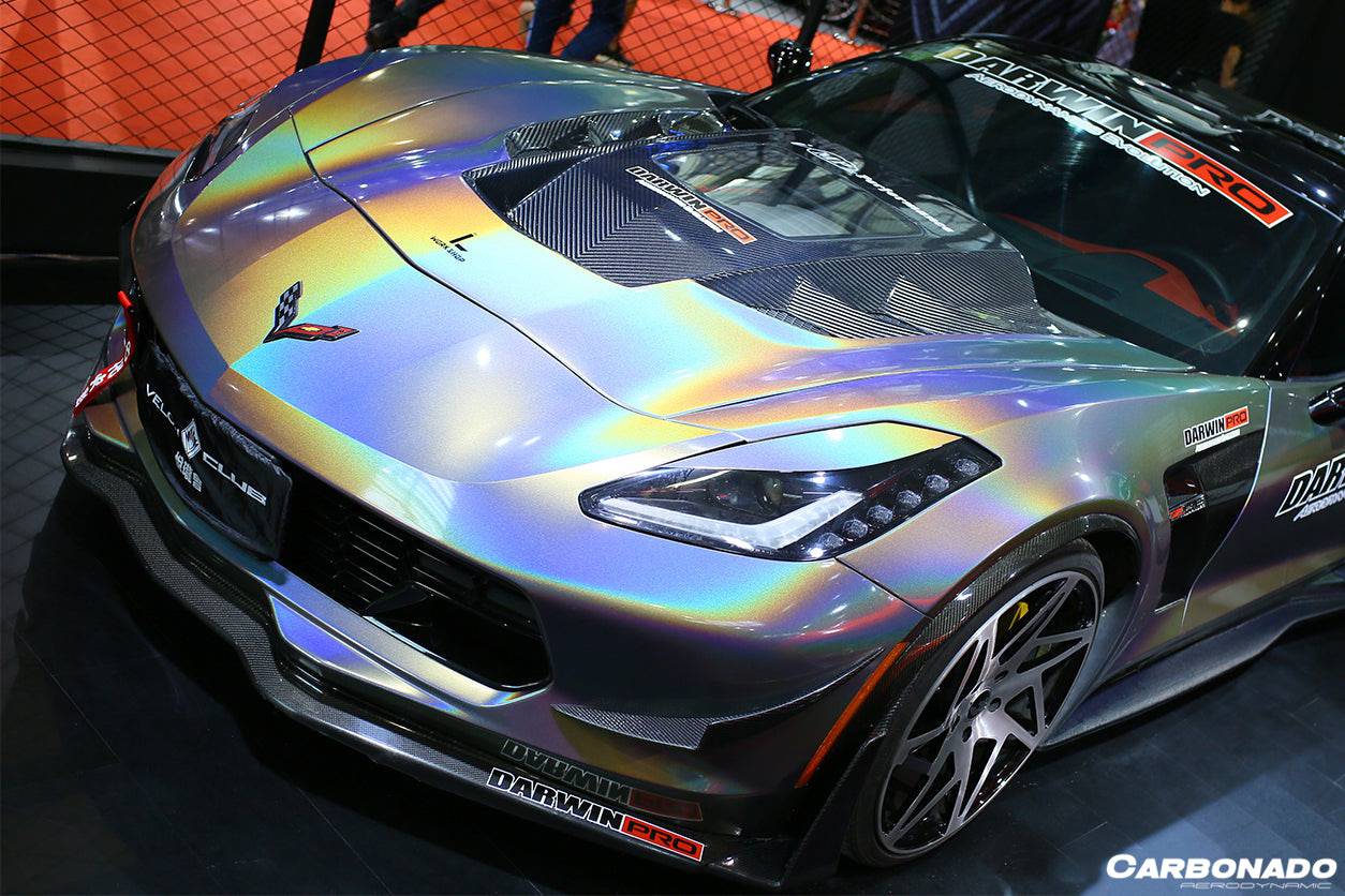 2013-2019 Corvette C7 Z51 Z06 Grandsport Carbon Fiber Front Lip with Caps - Carbonado