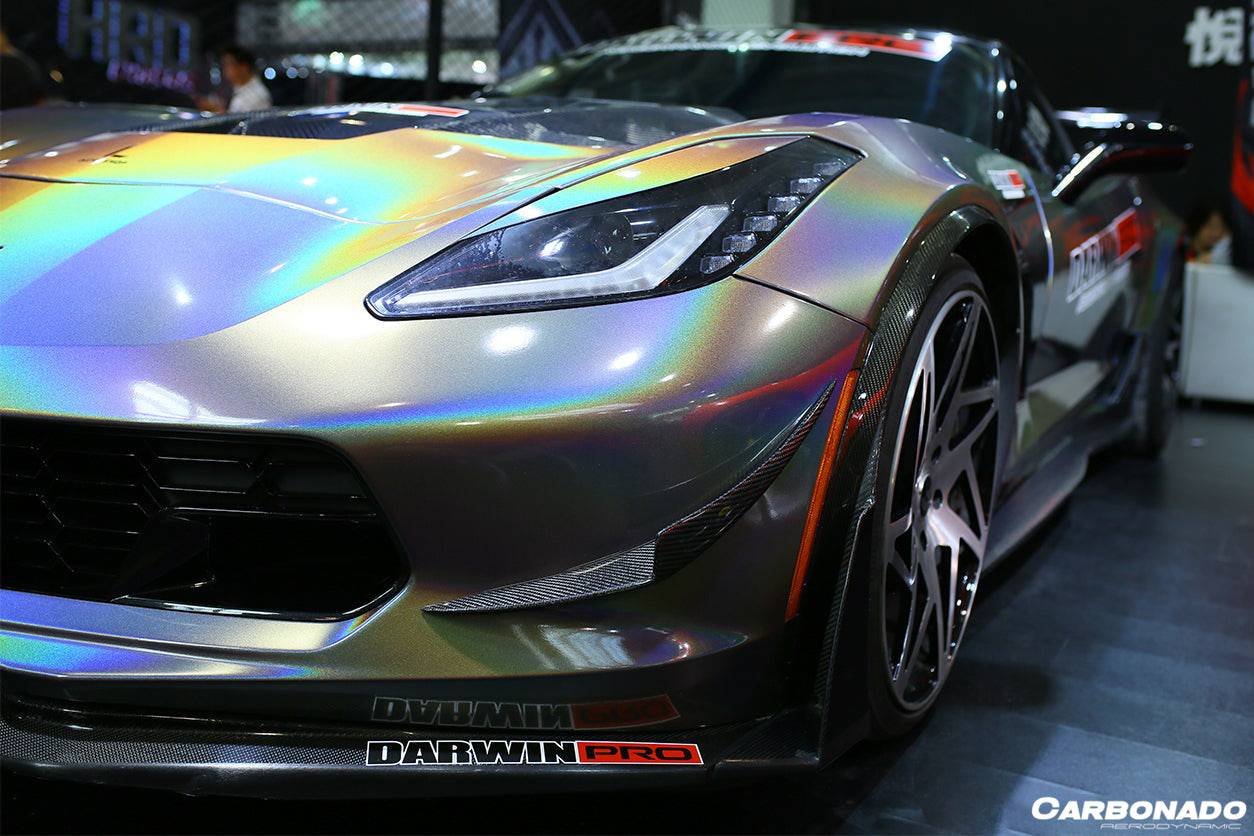 2013-2019 Corvette C7 Z51 Z06 Grandsport Carbon Fiber Front Lip with Caps - Carbonado