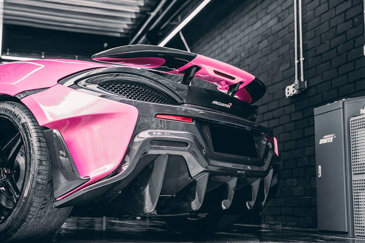 2015-2020 McLaren 540C/570S/570GT 600LT-Style Part Carbon Fiber Rear Bumper with Diffuser and Trunk Spoiler and Engine Trunk and Exhaust - Carbonado