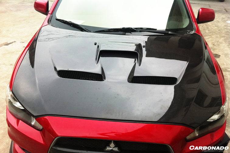 2008-2016 Mitsubishi Evolution 10 BS Style Carbon Fiber Hood - Carbonado Aero
