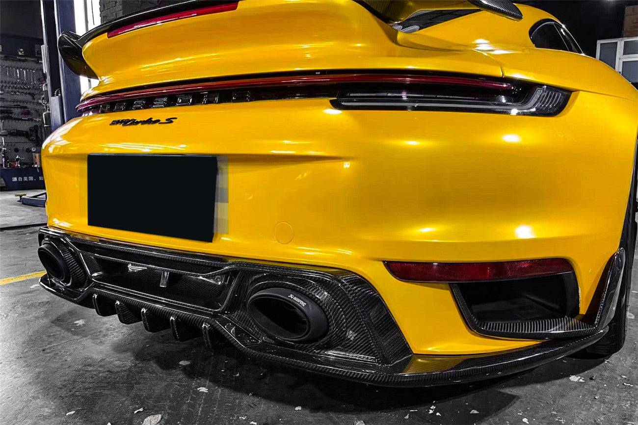 2020-2023 Porsche 911 992 Turbo S TA Style DRY Carbon Fiber Rear Lip With Winglets - Carbonado
