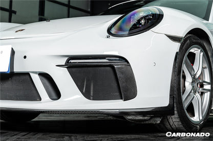 Carbonado 2017-2019 Porsche 911 991.2 GT3 OE Style Dry Carbon Fiber Front Bumper Daytime Running Light Trims