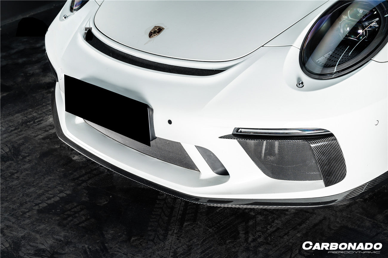 Carbonado 2017-2019 Porsche 911 991.2 GT3 OE Style Dry Carbon Fiber Front Bumper Daytime Running Light Trims
