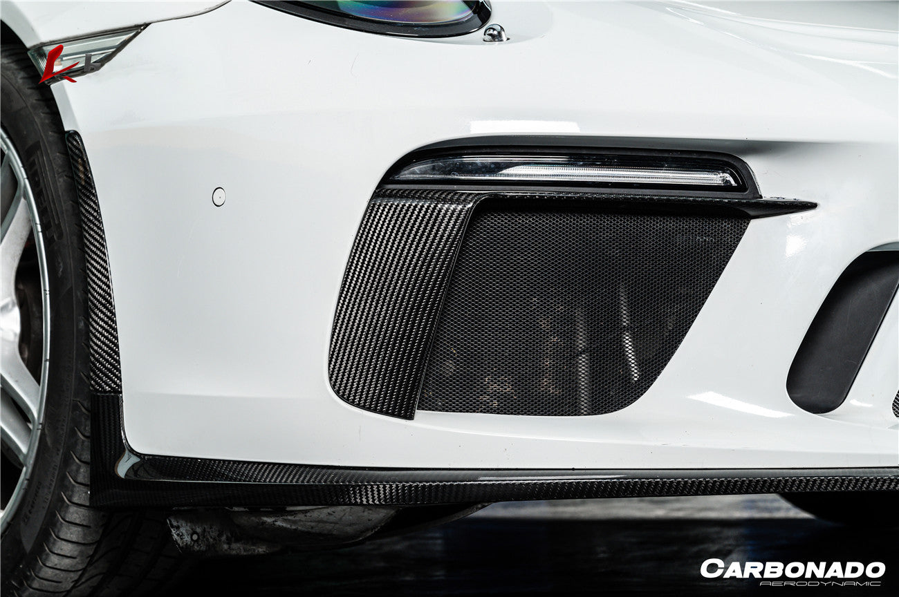 Carbonado 2017-2019 Porsche 911 991.2 GT3 OE Style Dry Carbon Fiber Front Bumper Daytime Running Light Trims