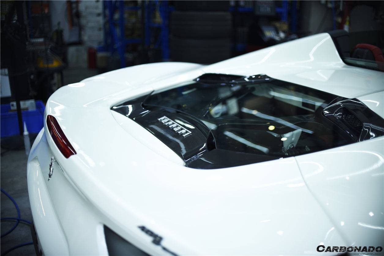 2015-2019 Ferrari 488 Spyder 1x1 Weave Dry Carbon Fiber Engine Hood With Glass - Carbonado Aero
