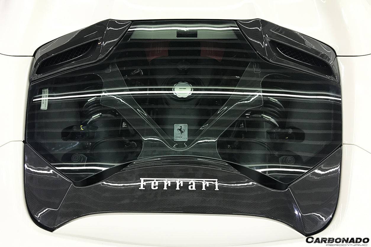 2015-2019 Ferrari 488 Spyder 1x1 Weave Dry Carbon Fiber Engine Hood With Glass - Carbonado Aero