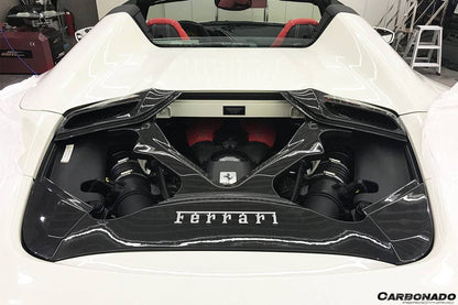 2015-2019 Ferrari 488 Spyder 1x1 Weave Dry Carbon Fiber Engine Hood With Glass - Carbonado Aero