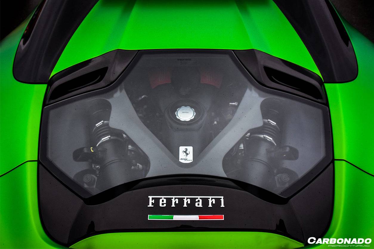 2015-2019 Ferrari 488 Spyder 1x1 Weave Dry Carbon Fiber Engine Hood With Glass - Carbonado Aero