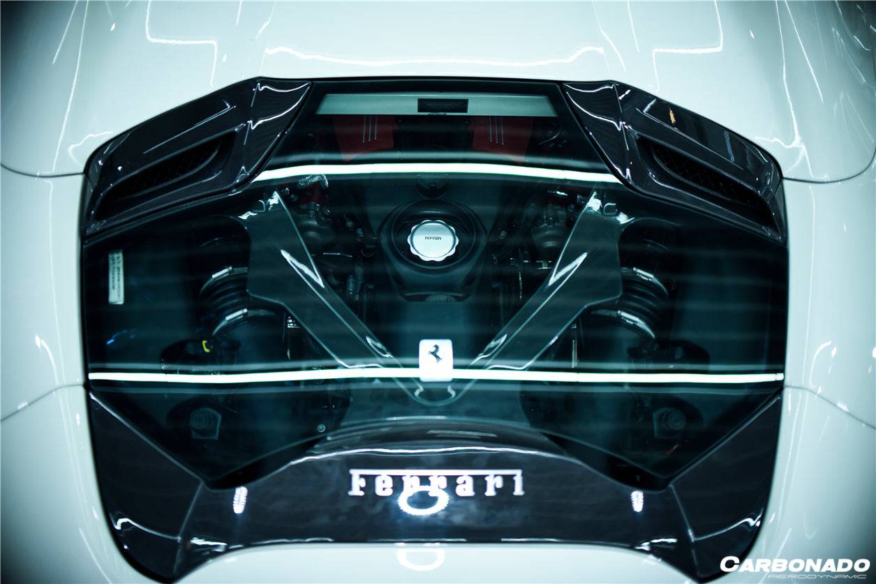 2015-2019 Ferrari 488 Spyder 1x1 Weave Dry Carbon Fiber Engine Hood With Glass - Carbonado Aero