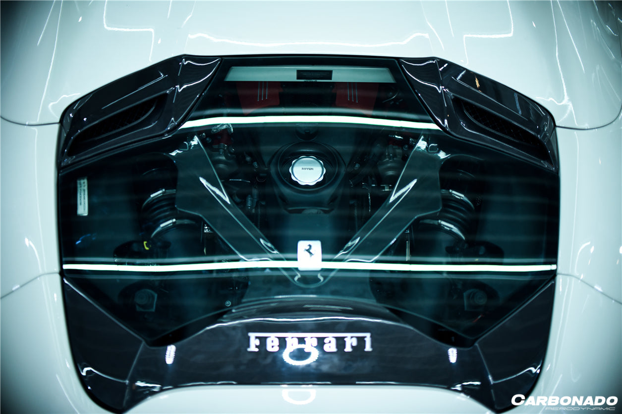 2015-2020 Ferrari 488 Spider Dry Carbon Fiber Engine Hood With Glass