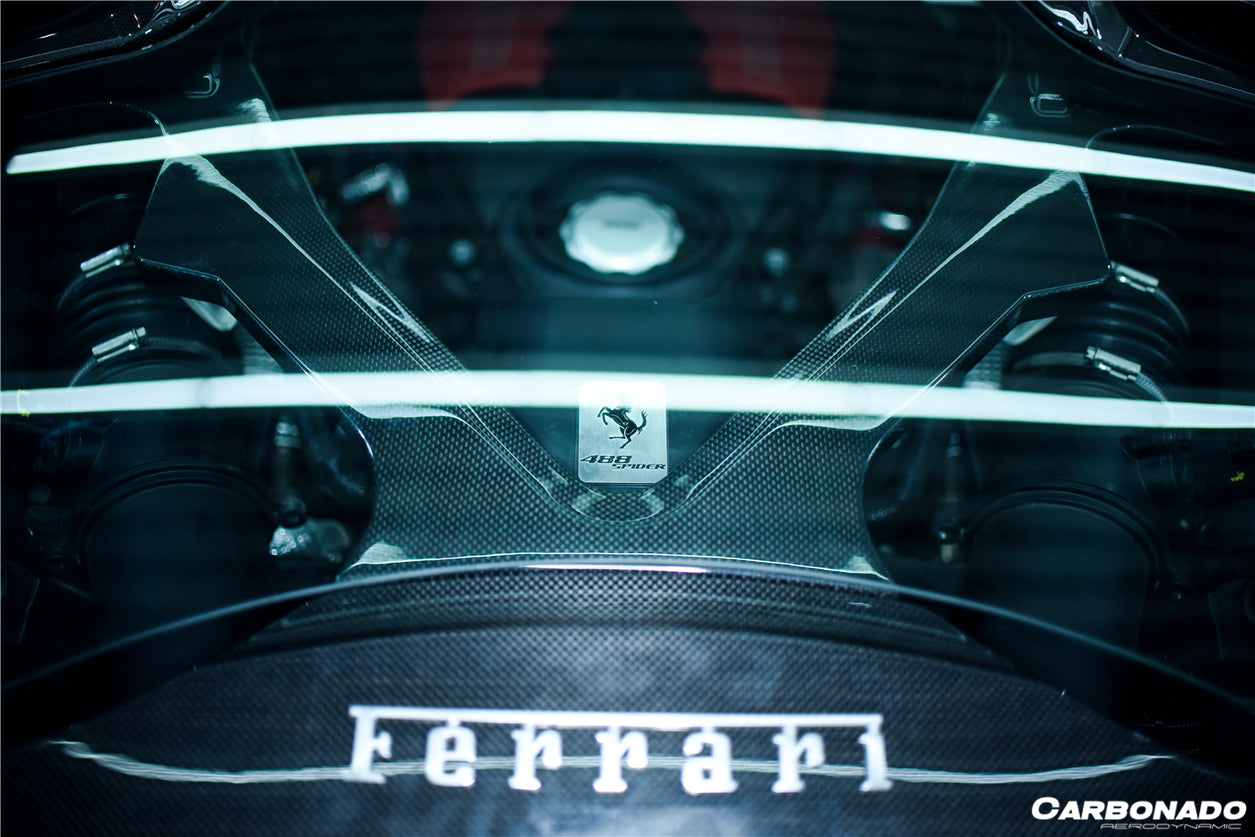 2015-2019 Ferrari 488 Spyder 1x1 Weave Dry Carbon Fiber Engine Hood With Glass - Carbonado Aero