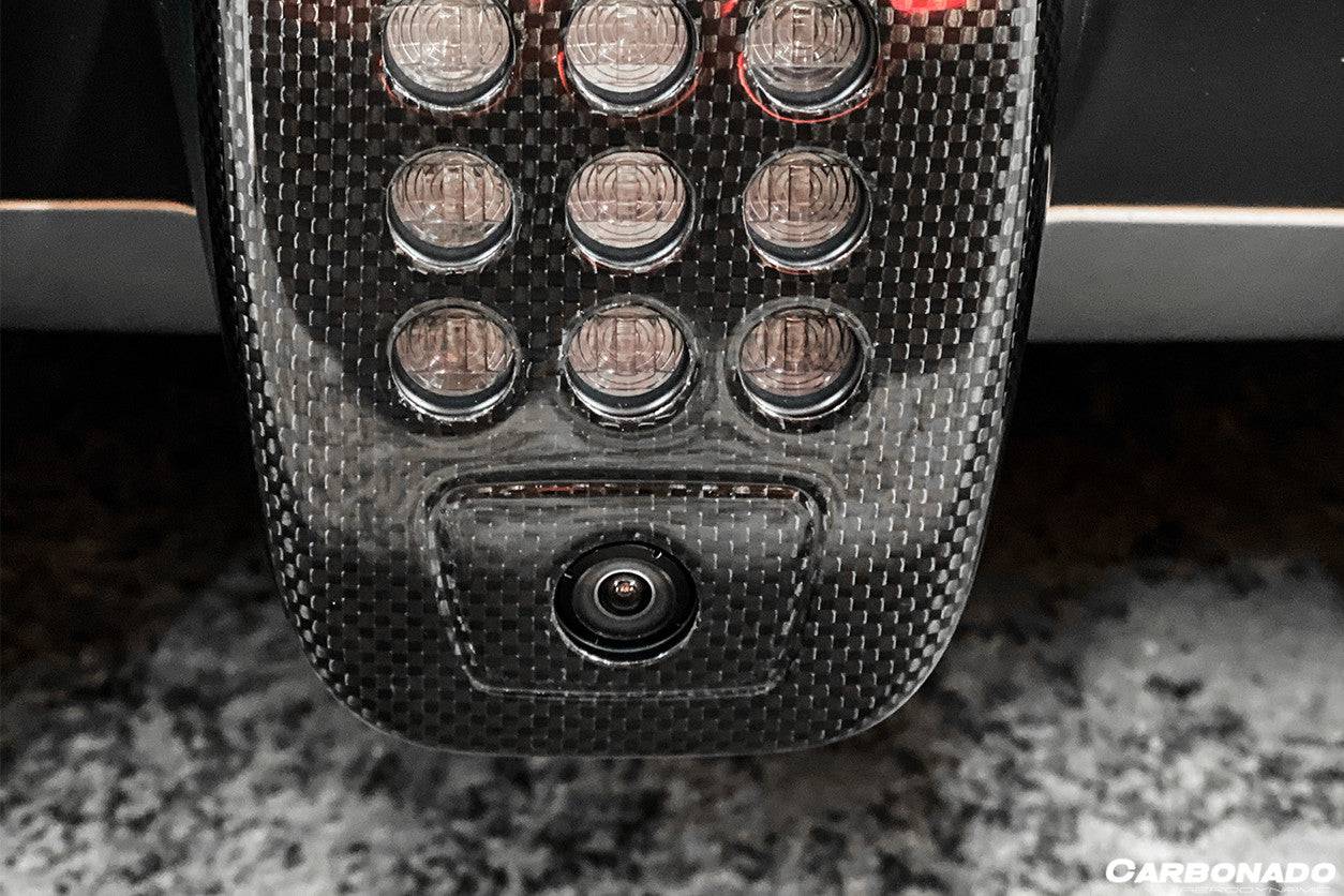 2015-2020 Ferrari 488 GTB Spyder Dry Carbon Fiber Rear Black Light Cover w / Camera Hole - Carbonado Aero