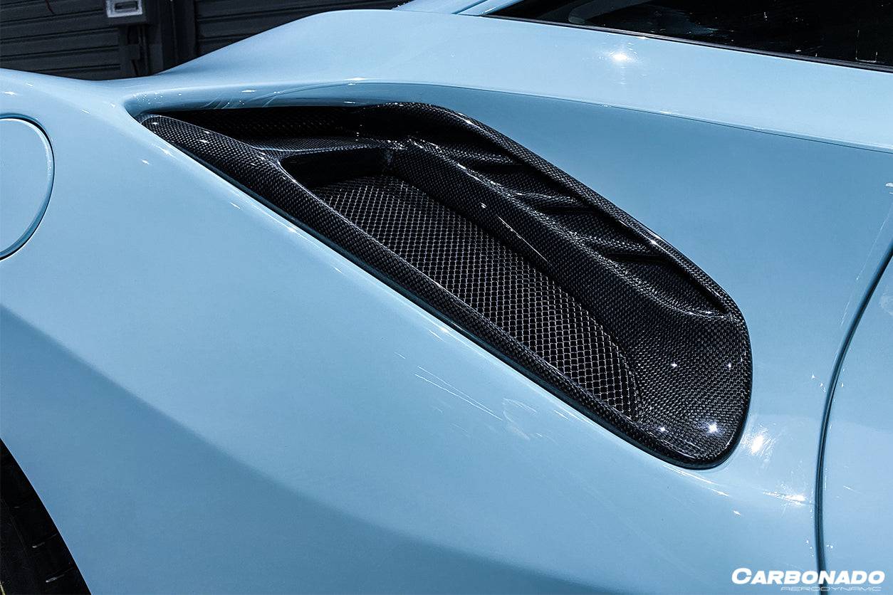 2015-2020 Ferrari 488 GTB Spyder Pista Style Carbon Fiber Quarter Panel Side Scoops - Carbonado Aero