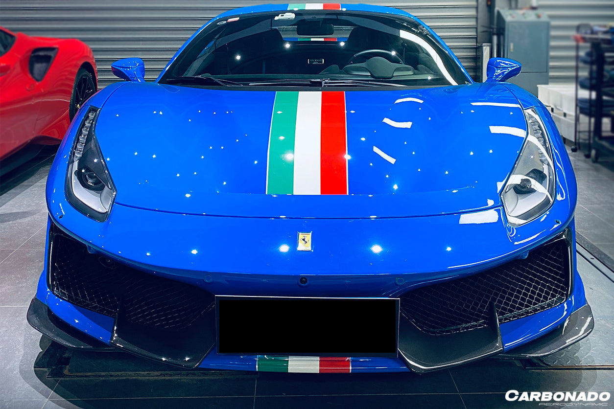 2018-2020 Ferrari 488 Pista OEM Style Part Carbon Fiber Front Bumper - Carbonado Aero