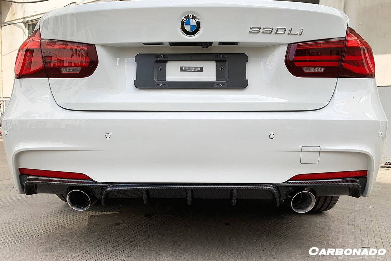 2013-2019 BMW 3 Series F30 F35 MP Style Carbon Fiber Dual Exhaust Rear Lip (For M-Tech Only) - Carbonado Aero